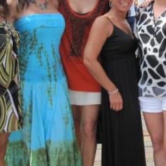 Turquoise Strapless Tie dye Peasant Dress - Picture 4 of 4